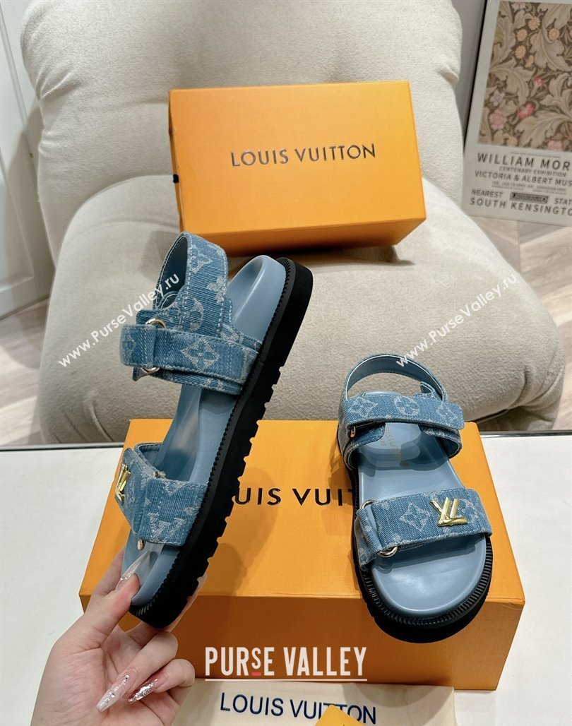 Louis Vuitton Bom V Sunset Flat Comfort Sandals in Monogram Denim Blue 2024 0703 (MD-240703094)