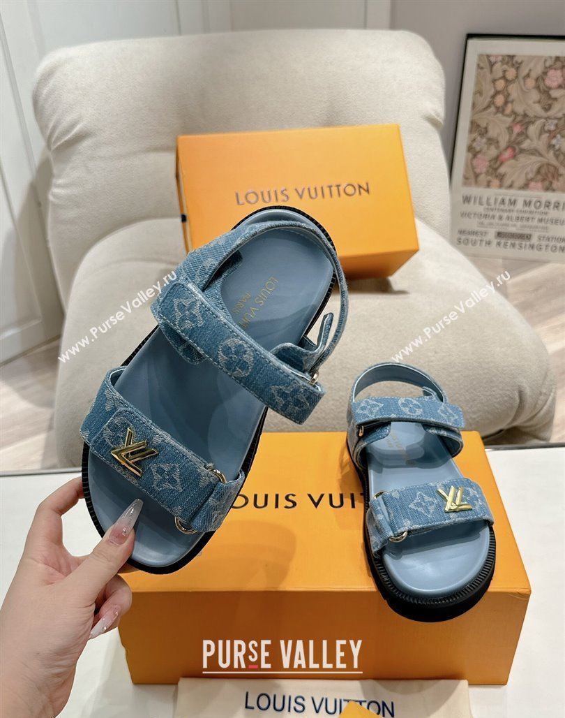 Louis Vuitton Bom V Sunset Flat Comfort Sandals in Monogram Denim Blue 2024 0703 (MD-240703094)