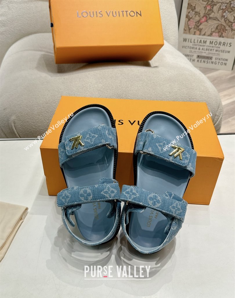 Louis Vuitton Bom V Sunset Flat Comfort Sandals in Monogram Denim Blue 2024 0703 (MD-240703094)