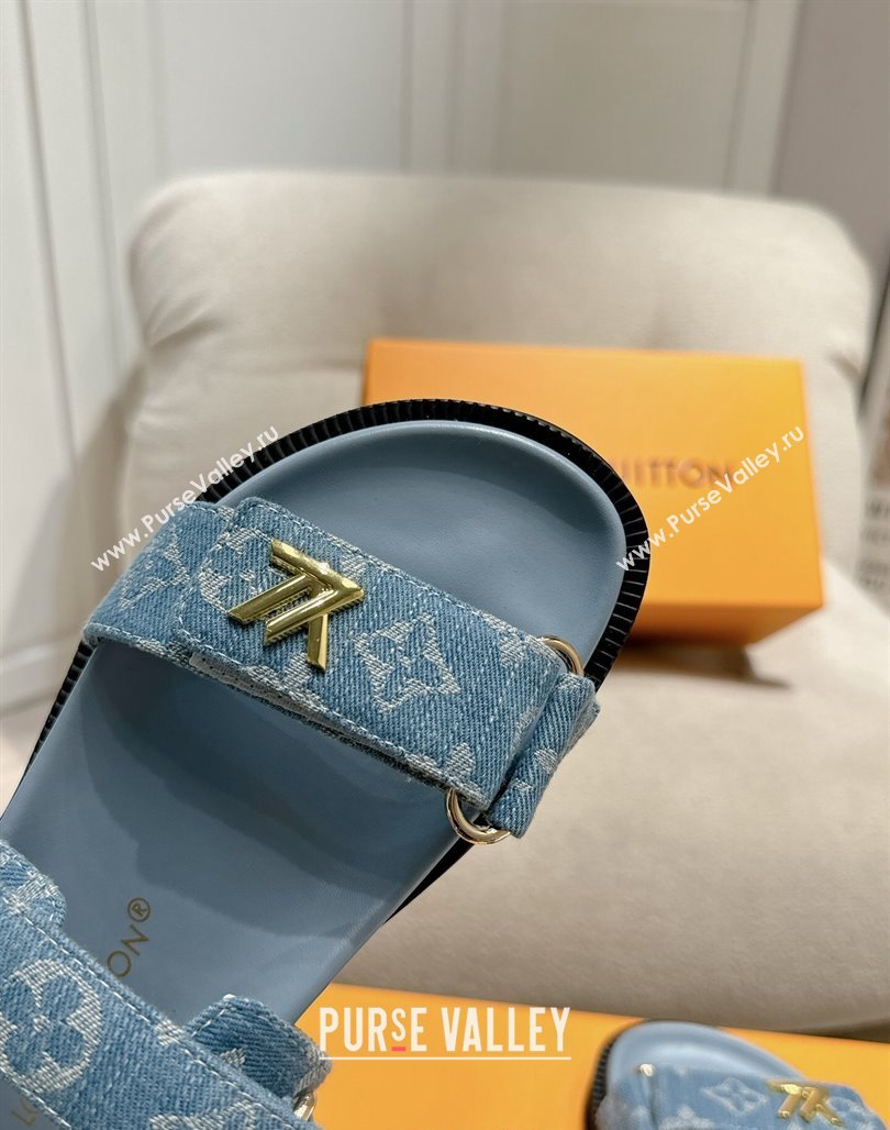 Louis Vuitton Bom V Sunset Flat Comfort Sandals in Monogram Denim Blue 2024 0703 (MD-240703094)