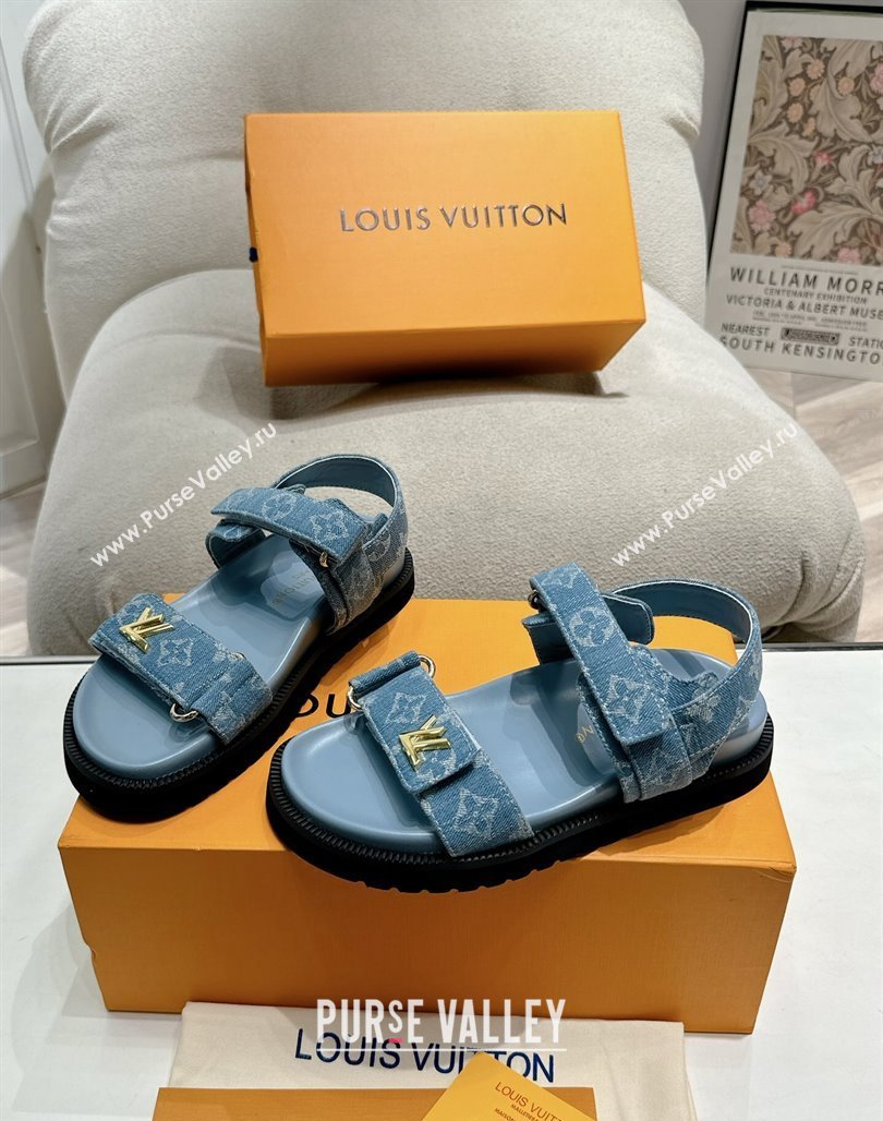 Louis Vuitton Bom V Sunset Flat Comfort Sandals in Monogram Denim Blue 2024 0703 (MD-240703094)