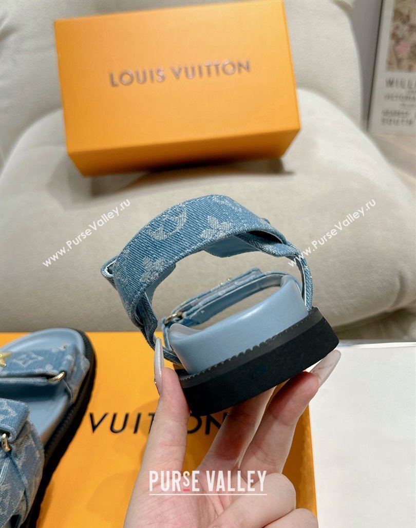 Louis Vuitton Bom V Sunset Flat Comfort Sandals in Monogram Denim Blue 2024 0703 (MD-240703094)