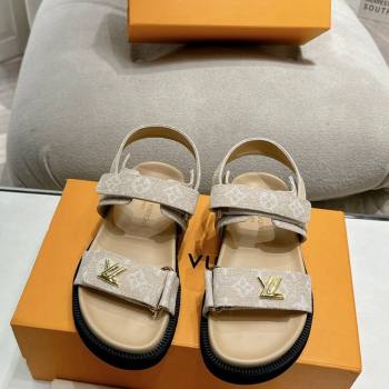 Louis Vuitton Bom V Sunset Flat Comfort Sandals in Monogram Denim Beige 2024 0703 (MD-240703095)