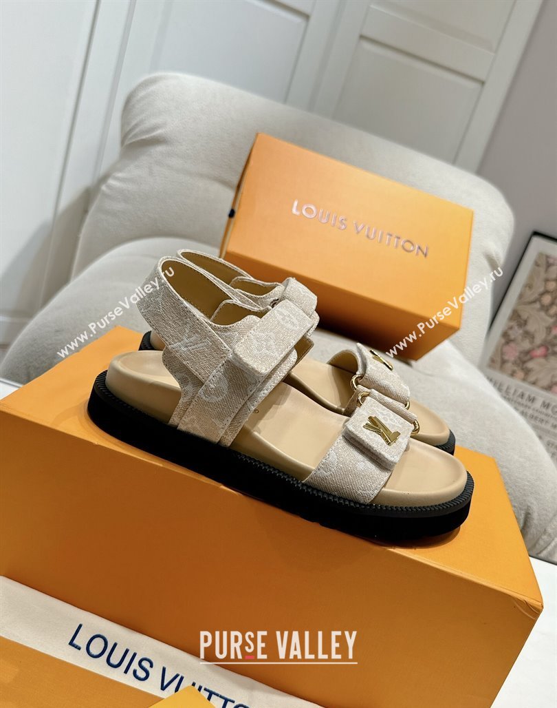 Louis Vuitton Bom V Sunset Flat Comfort Sandals in Monogram Denim Beige 2024 0703 (MD-240703095)