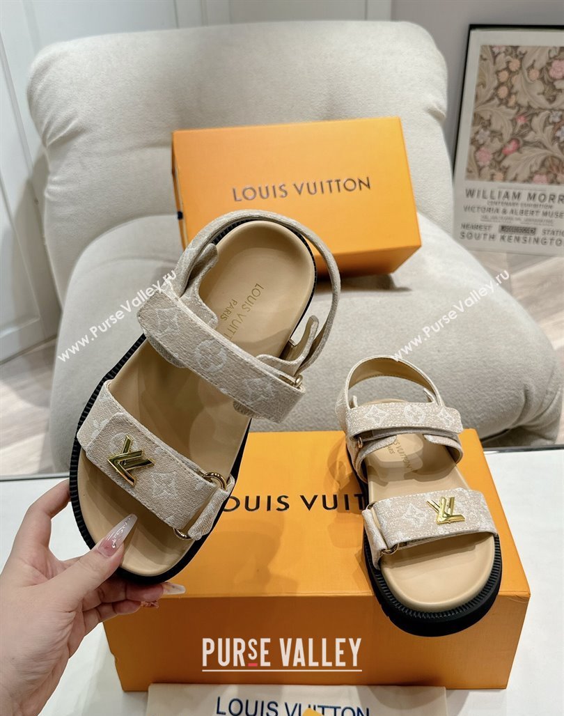 Louis Vuitton Bom V Sunset Flat Comfort Sandals in Monogram Denim Beige 2024 0703 (MD-240703095)