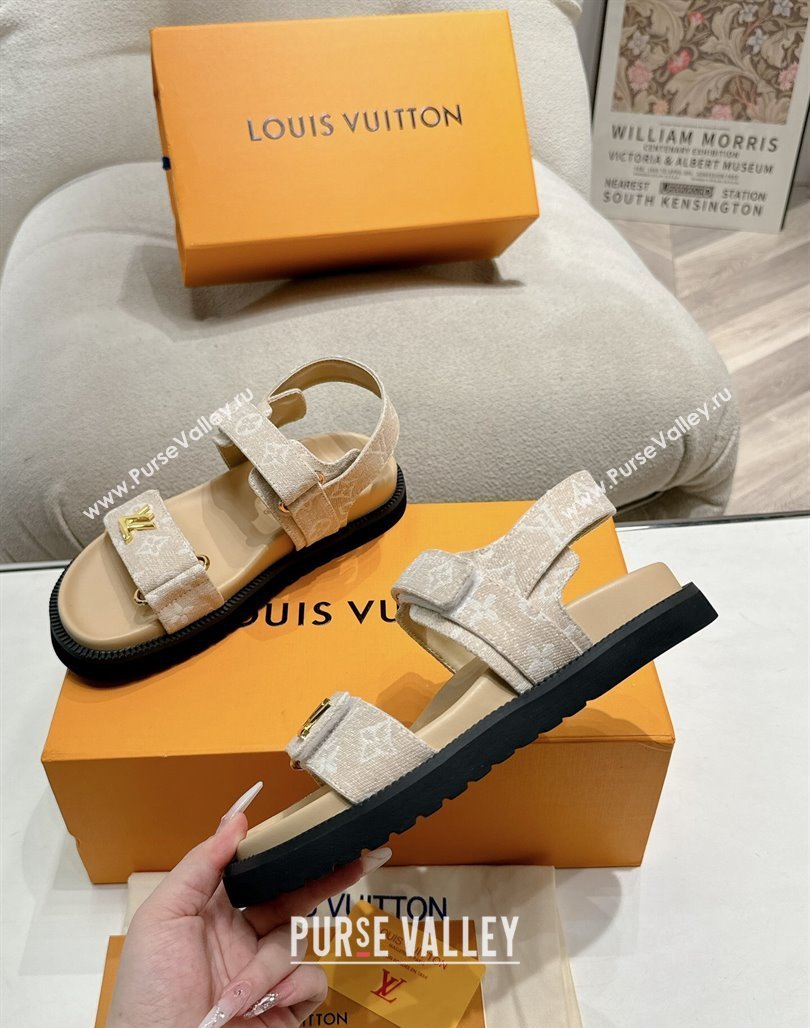 Louis Vuitton Bom V Sunset Flat Comfort Sandals in Monogram Denim Beige 2024 0703 (MD-240703095)