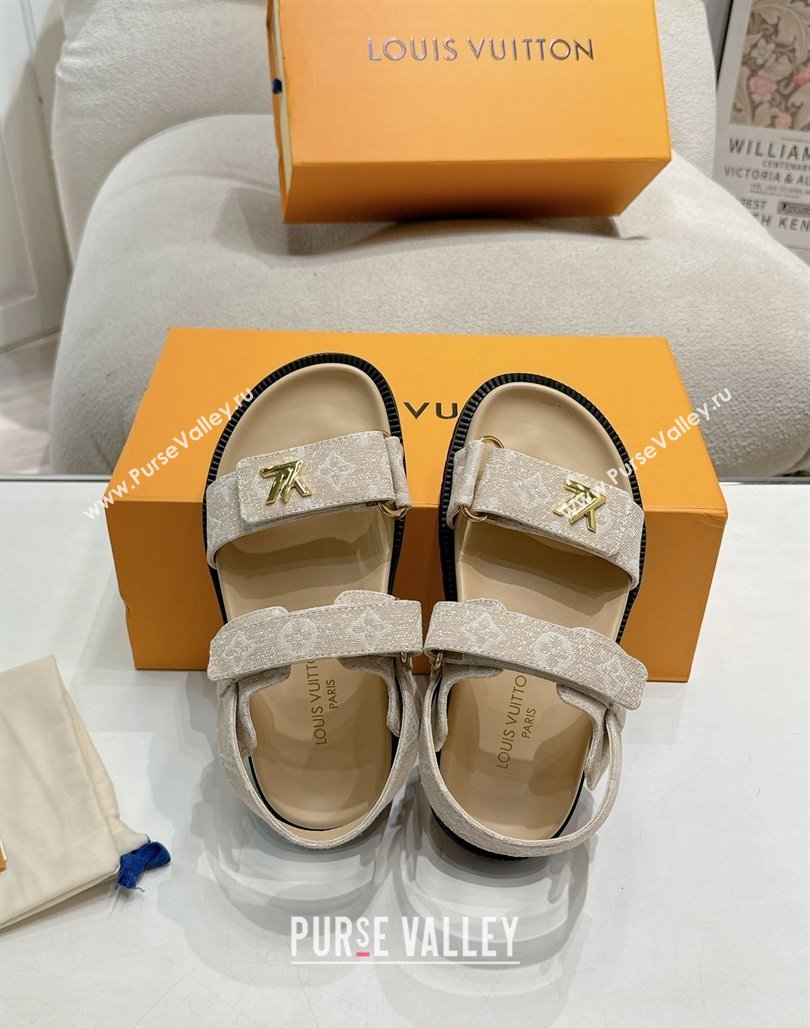 Louis Vuitton Bom V Sunset Flat Comfort Sandals in Monogram Denim Beige 2024 0703 (MD-240703095)