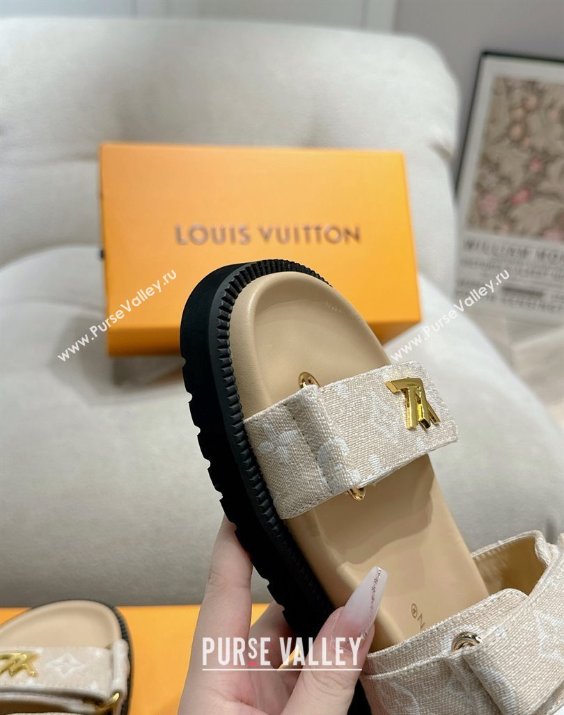 Louis Vuitton Bom V Sunset Flat Comfort Sandals in Monogram Denim Beige 2024 0703 (MD-240703095)