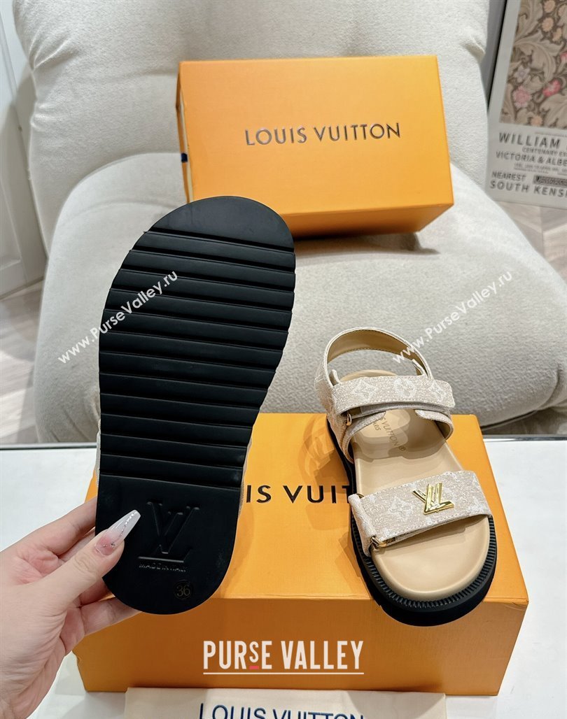 Louis Vuitton Bom V Sunset Flat Comfort Sandals in Monogram Denim Beige 2024 0703 (MD-240703095)