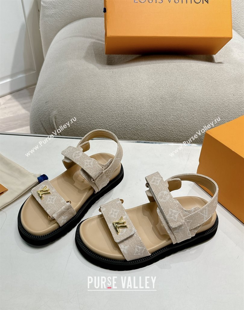 Louis Vuitton Bom V Sunset Flat Comfort Sandals in Monogram Denim Beige 2024 0703 (MD-240703095)