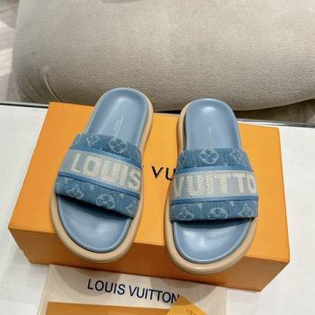 Louis Vuitton LV Bliss Comfort Flat Slides Sandal in Blue Denim 2024 (MD-240703097)