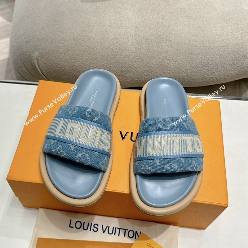 Louis Vuitton LV Bliss Comfort Flat Slides Sandal in Blue Denim 2024 (MD-240703097)