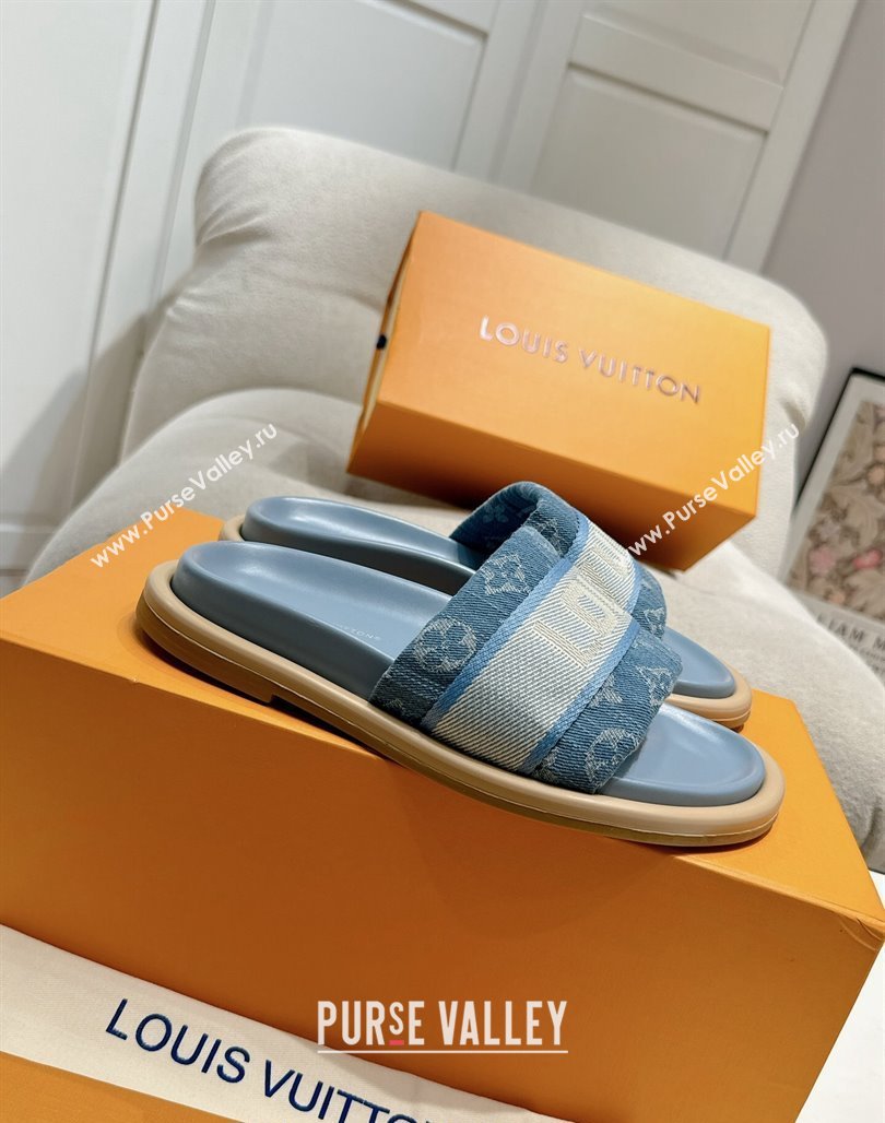 Louis Vuitton LV Bliss Comfort Flat Slides Sandal in Blue Denim 2024 (MD-240703097)