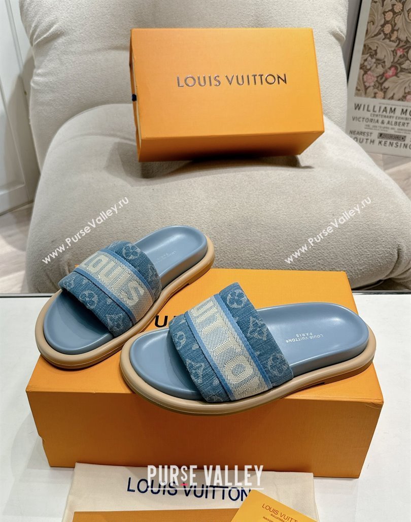 Louis Vuitton LV Bliss Comfort Flat Slides Sandal in Blue Denim 2024 (MD-240703097)