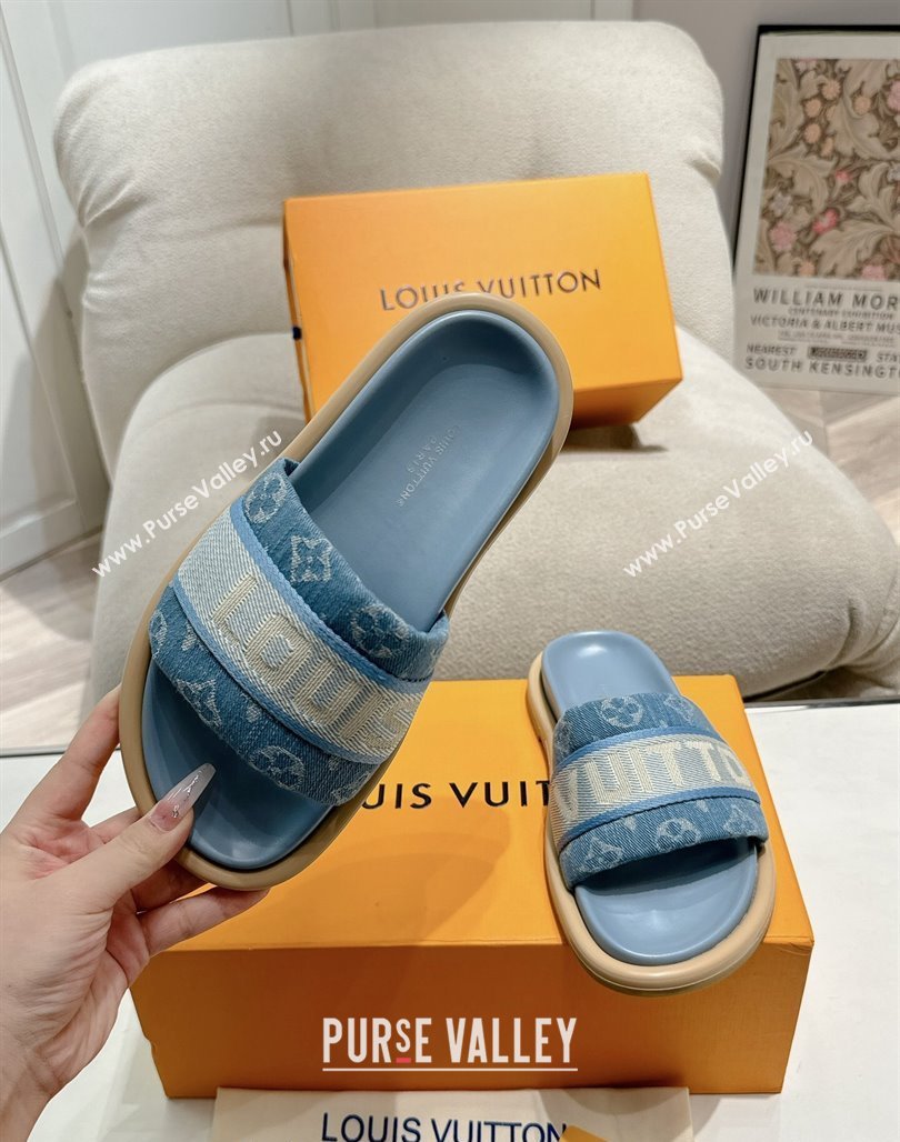 Louis Vuitton LV Bliss Comfort Flat Slides Sandal in Blue Denim 2024 (MD-240703097)