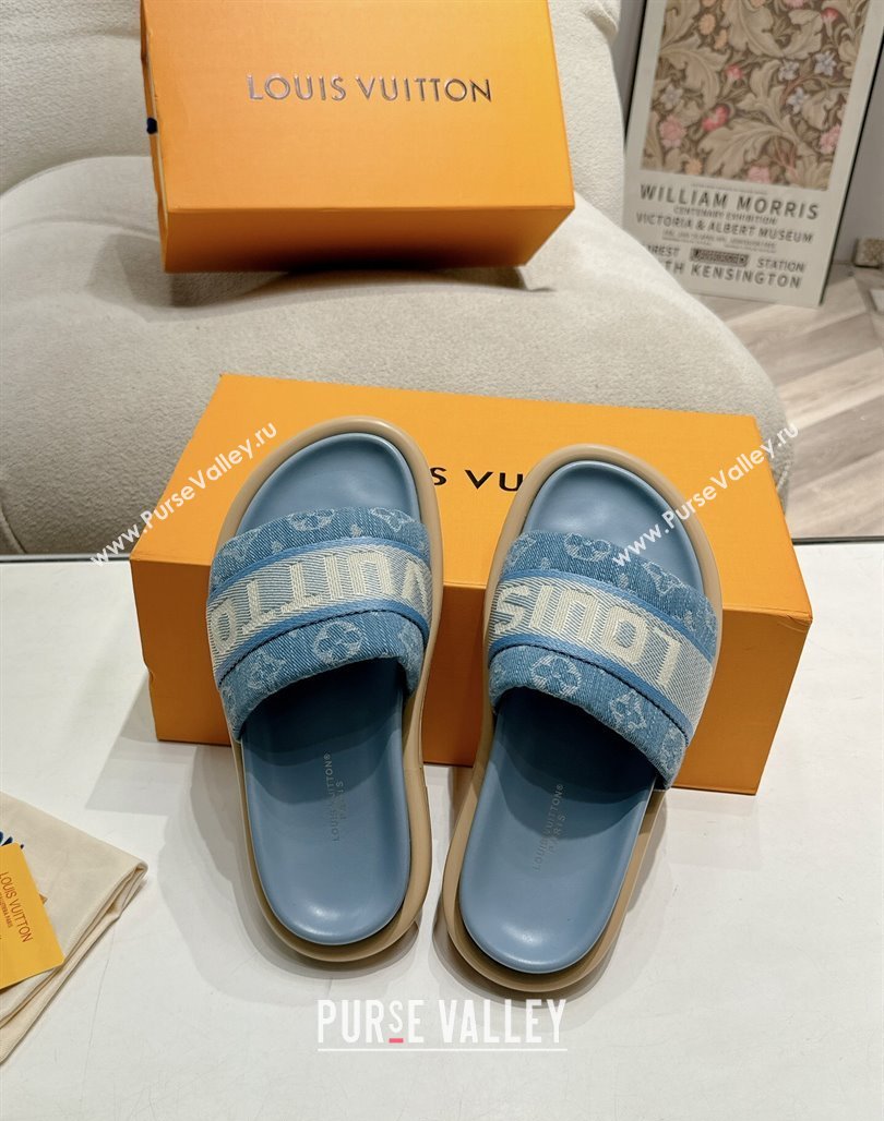 Louis Vuitton LV Bliss Comfort Flat Slides Sandal in Blue Denim 2024 (MD-240703097)