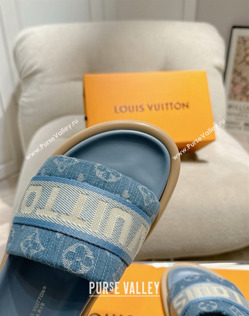 Louis Vuitton LV Bliss Comfort Flat Slides Sandal in Blue Denim 2024 (MD-240703097)