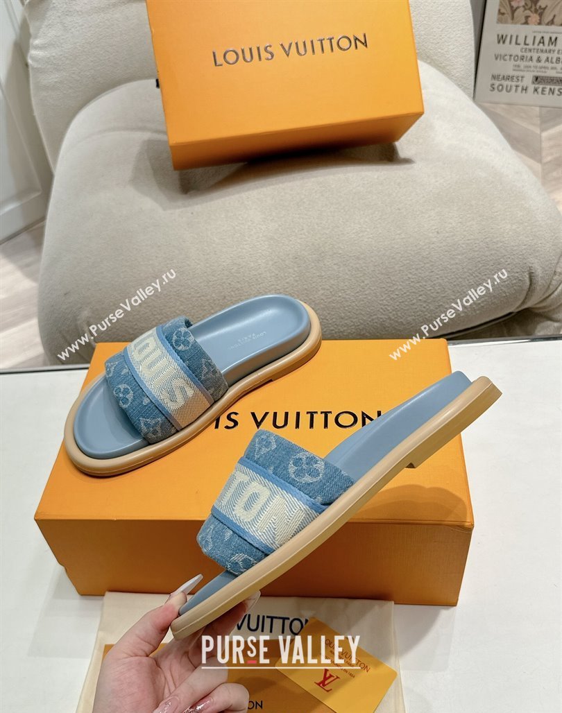 Louis Vuitton LV Bliss Comfort Flat Slides Sandal in Blue Denim 2024 (MD-240703097)