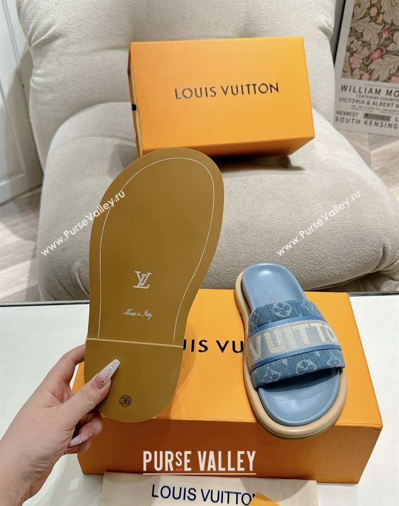 Louis Vuitton LV Bliss Comfort Flat Slides Sandal in Blue Denim 2024 (MD-240703097)