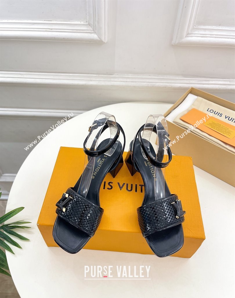 Louis Vuitton Shake Heel Sandals 5.5cm in Perforated Patent Leather Black 2024 (MD-240703096)