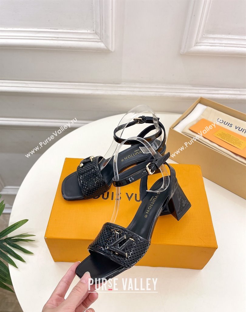 Louis Vuitton Shake Heel Sandals 5.5cm in Perforated Patent Leather Black 2024 (MD-240703096)