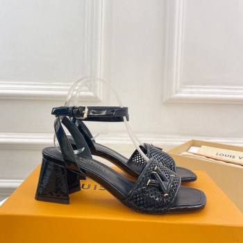 Louis Vuitton Shake Heel Sandals 5.5cm in Perforated Patent Leather Black 2024 (MD-240703096)
