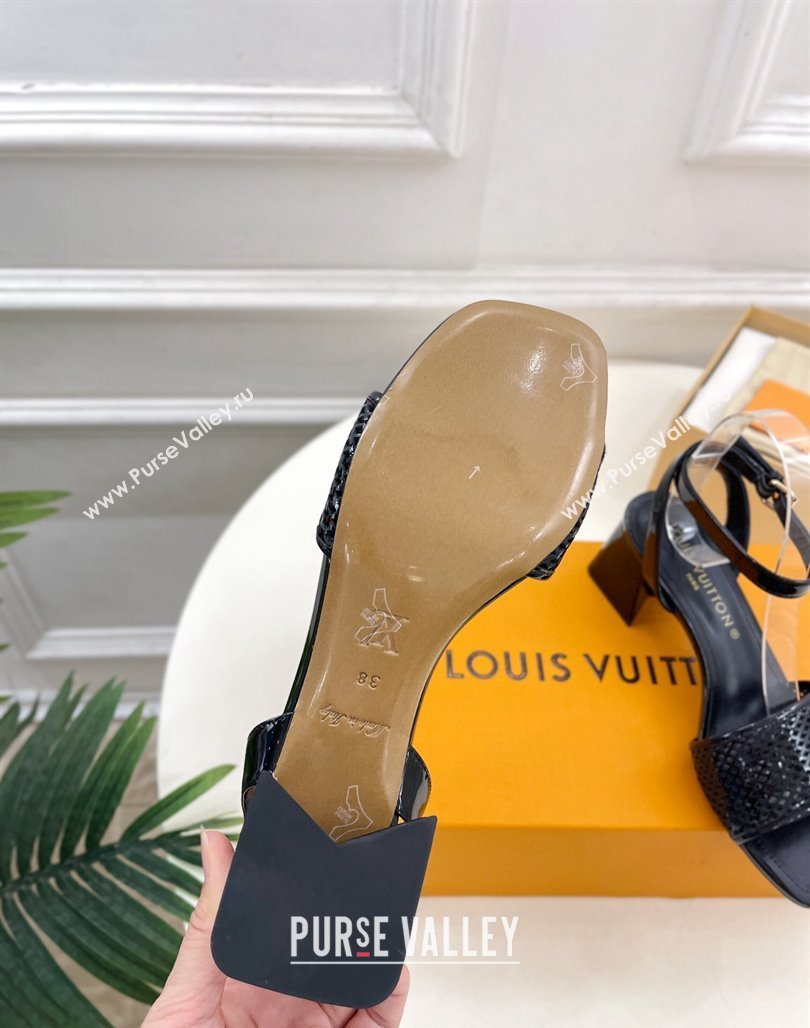 Louis Vuitton Shake Heel Sandals 5.5cm in Perforated Patent Leather Black 2024 (MD-240703096)