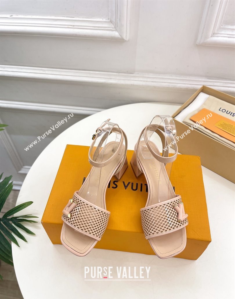 Louis Vuitton Shake Heel Sandals 5.5cm in Perforated Patent Leather Beige 2024 (MD-240703099)