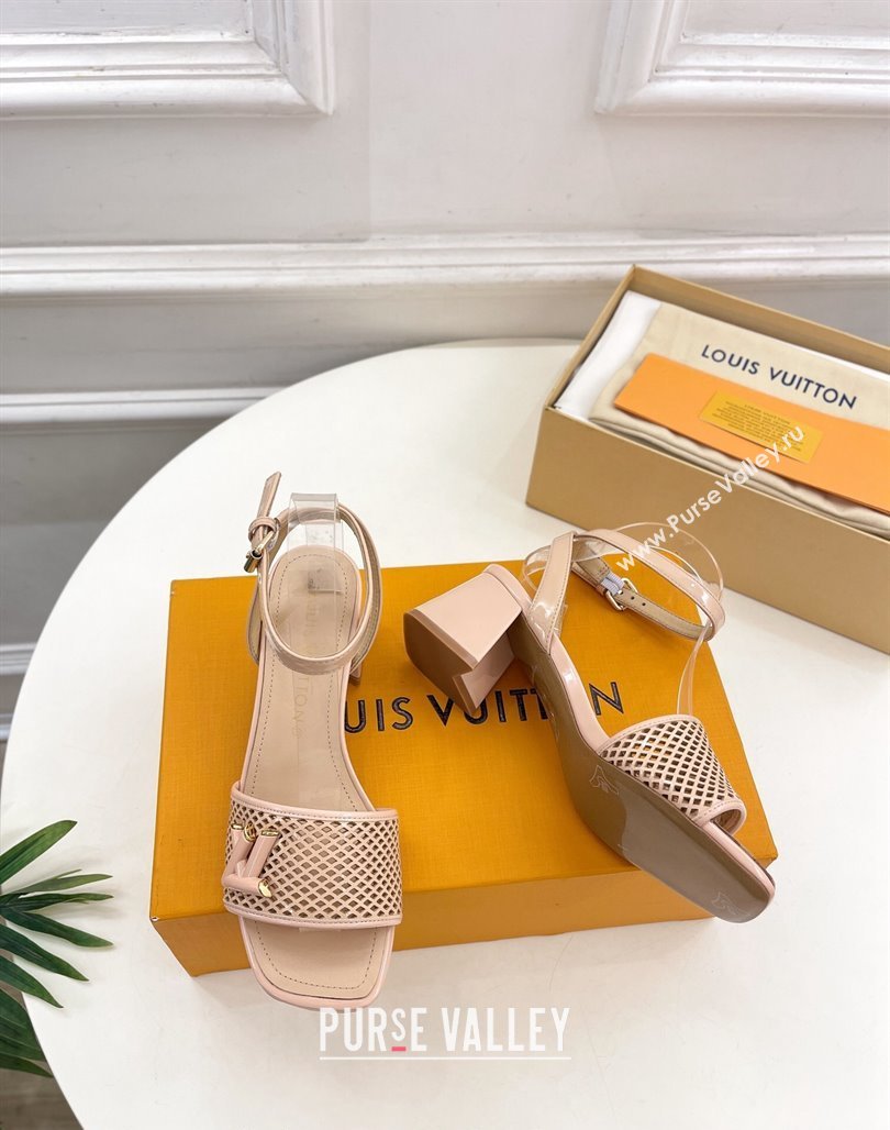 Louis Vuitton Shake Heel Sandals 5.5cm in Perforated Patent Leather Beige 2024 (MD-240703099)