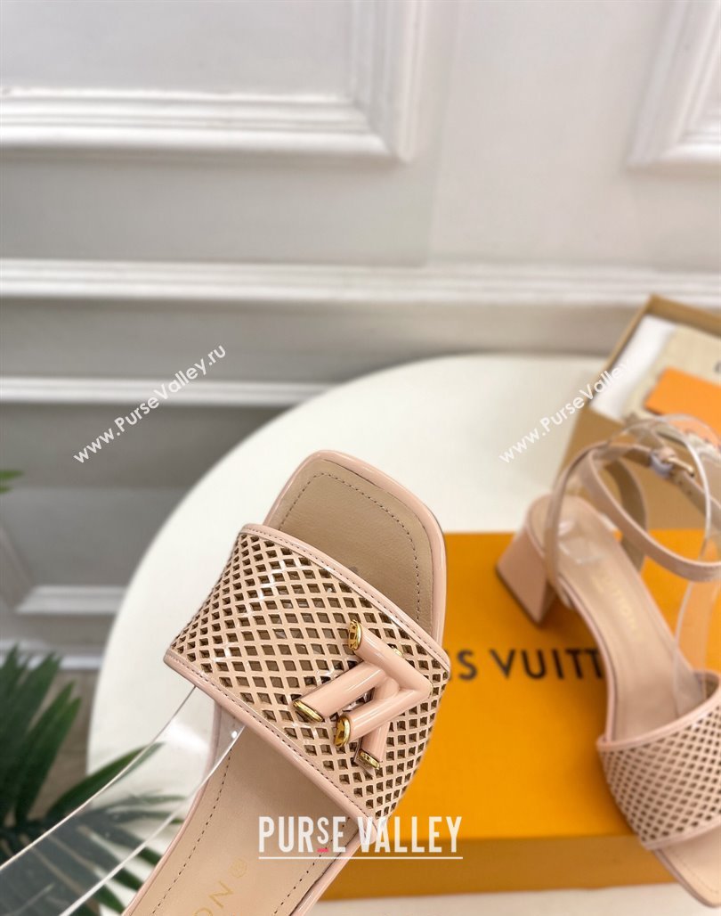 Louis Vuitton Shake Heel Sandals 5.5cm in Perforated Patent Leather Beige 2024 (MD-240703099)