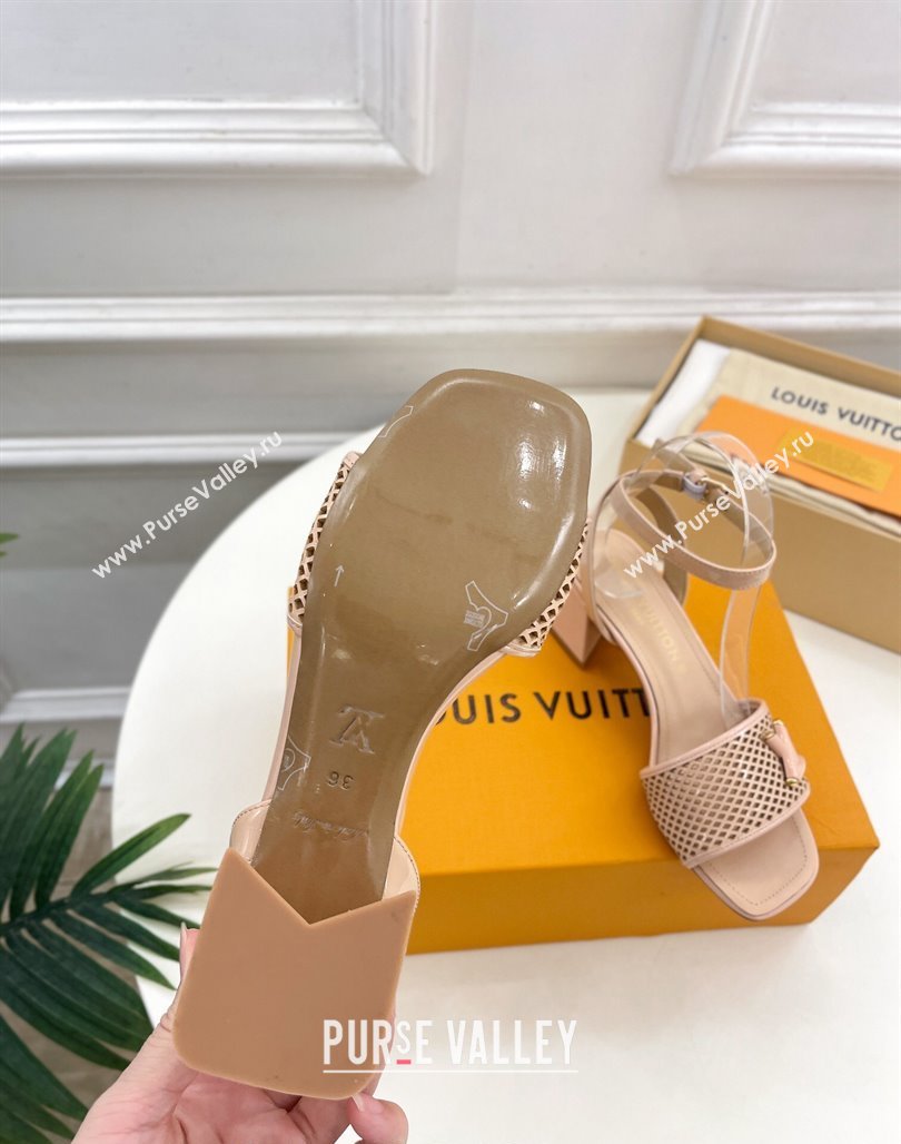 Louis Vuitton Shake Heel Sandals 5.5cm in Perforated Patent Leather Beige 2024 (MD-240703099)