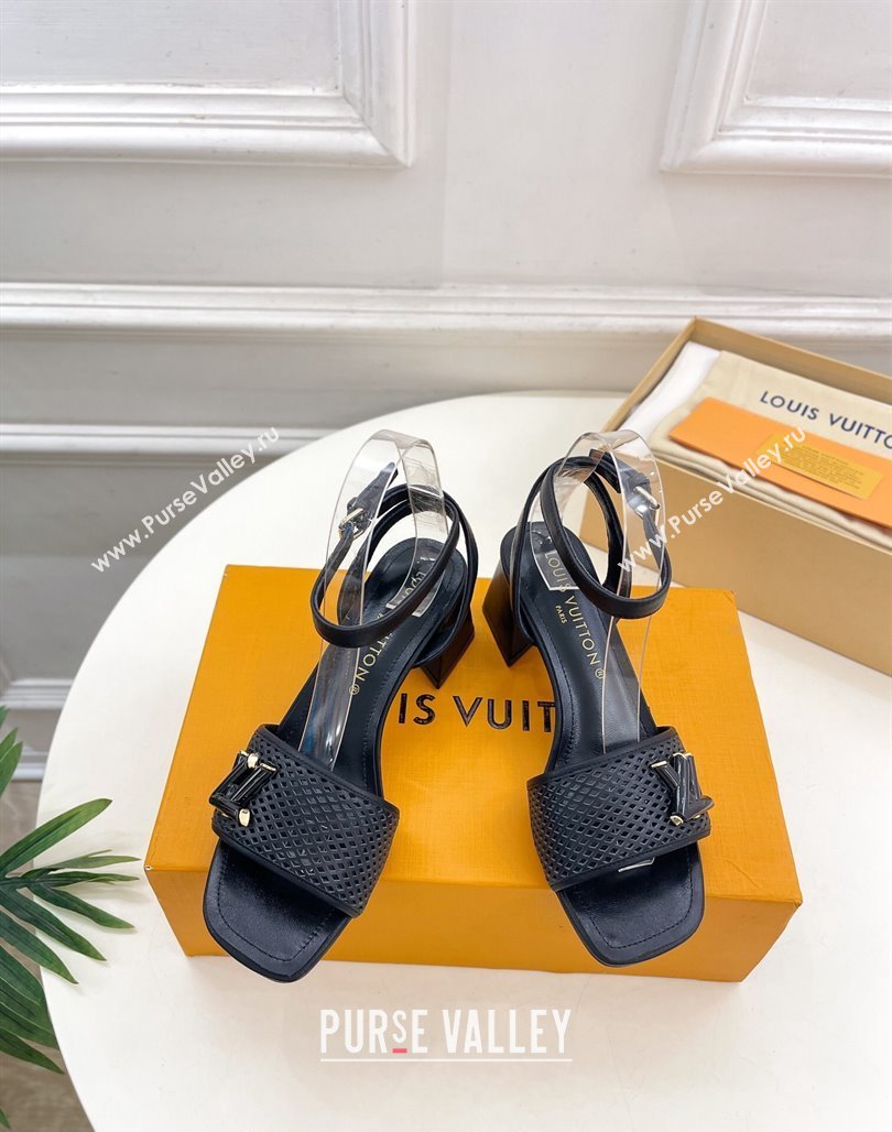 Louis Vuitton Shake Heel Sandals 5.5cm in Perforated Calf Leather Black 2024 0703 (MD-240703101)