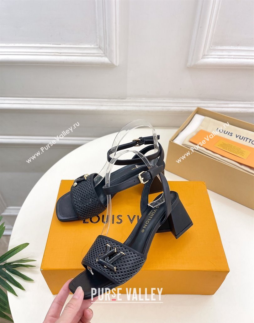 Louis Vuitton Shake Heel Sandals 5.5cm in Perforated Calf Leather Black 2024 0703 (MD-240703101)