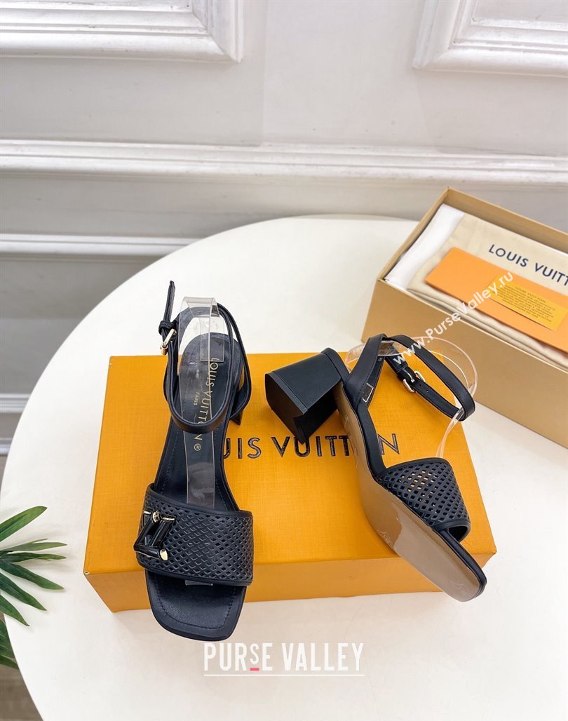 Louis Vuitton Shake Heel Sandals 5.5cm in Perforated Calf Leather Black 2024 0703 (MD-240703101)