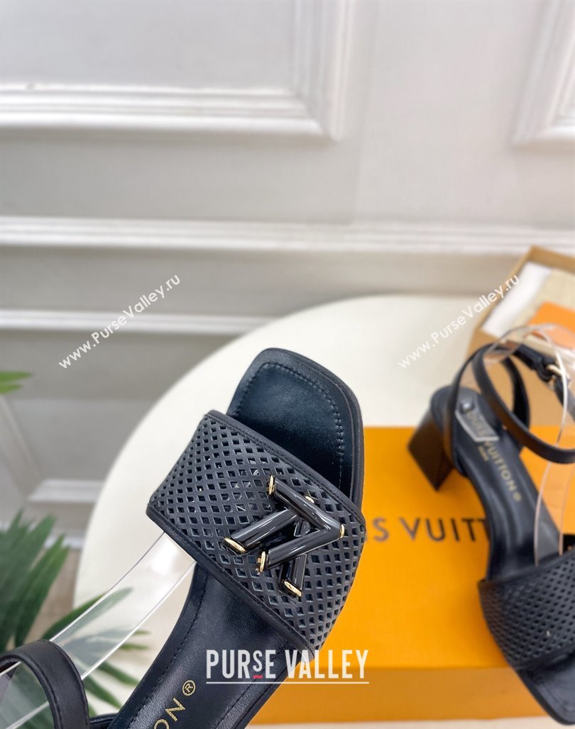 Louis Vuitton Shake Heel Sandals 5.5cm in Perforated Calf Leather Black 2024 0703 (MD-240703101)