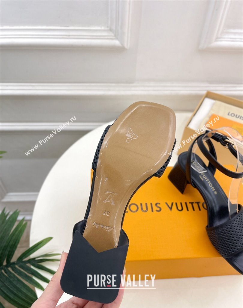 Louis Vuitton Shake Heel Sandals 5.5cm in Perforated Calf Leather Black 2024 0703 (MD-240703101)