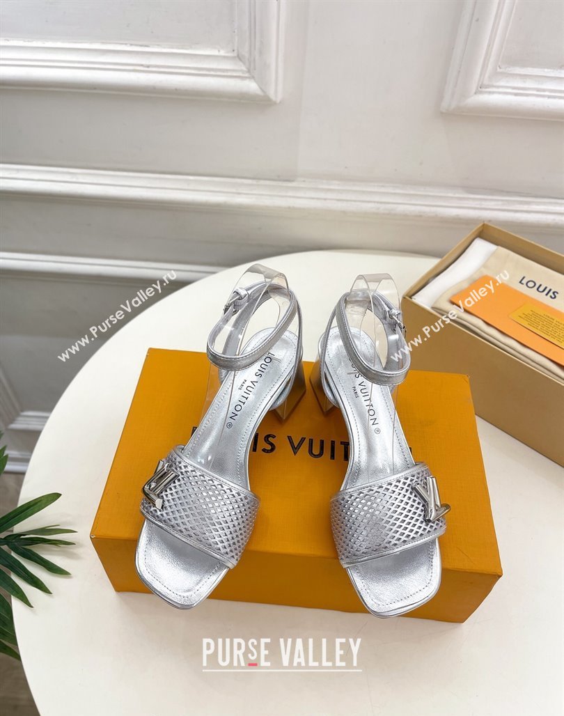 Louis Vuitton Shake Heel Sandals 5.5cm in Perforated Calf Leather Silver 2024 (MD-240703102)