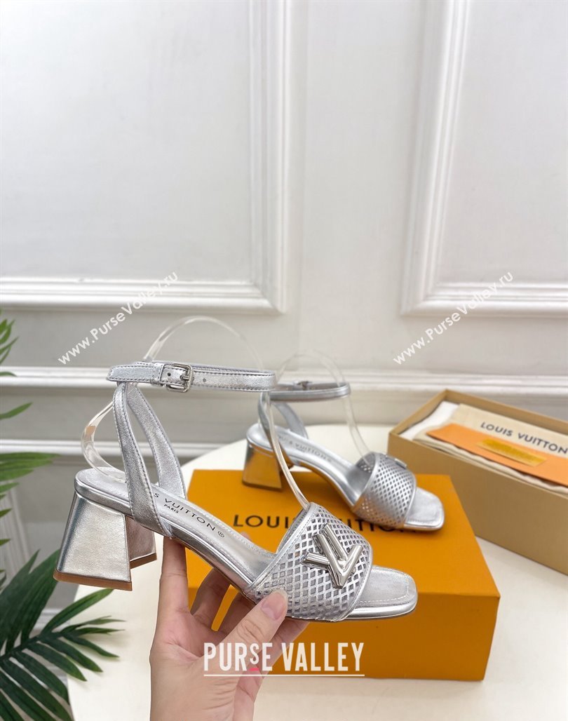 Louis Vuitton Shake Heel Sandals 5.5cm in Perforated Calf Leather Silver 2024 (MD-240703102)