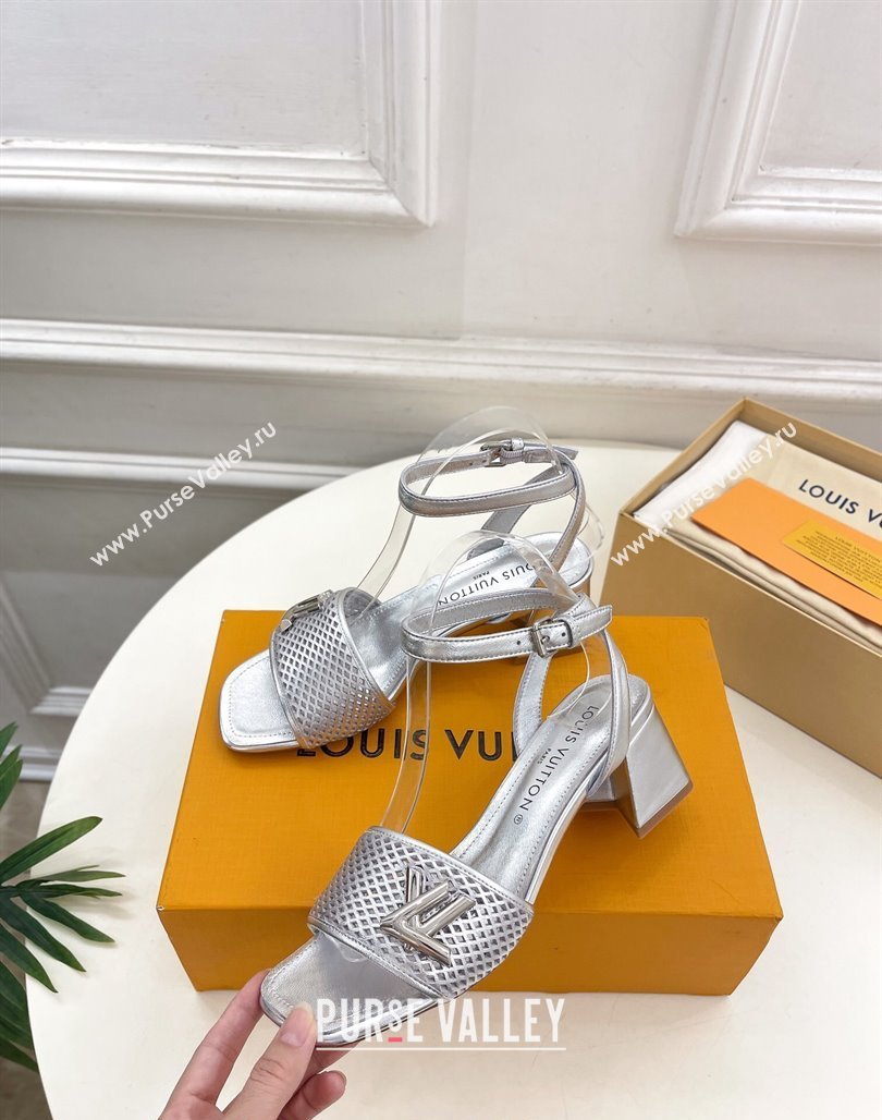 Louis Vuitton Shake Heel Sandals 5.5cm in Perforated Calf Leather Silver 2024 (MD-240703102)