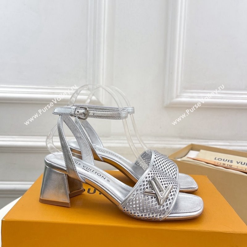 Louis Vuitton Shake Heel Sandals 5.5cm in Perforated Calf Leather Silver 2024 (MD-240703102)