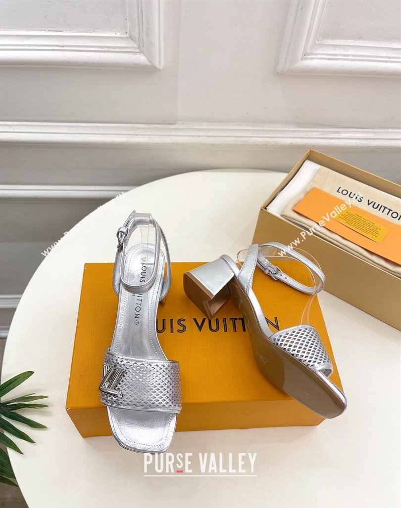 Louis Vuitton Shake Heel Sandals 5.5cm in Perforated Calf Leather Silver 2024 (MD-240703102)