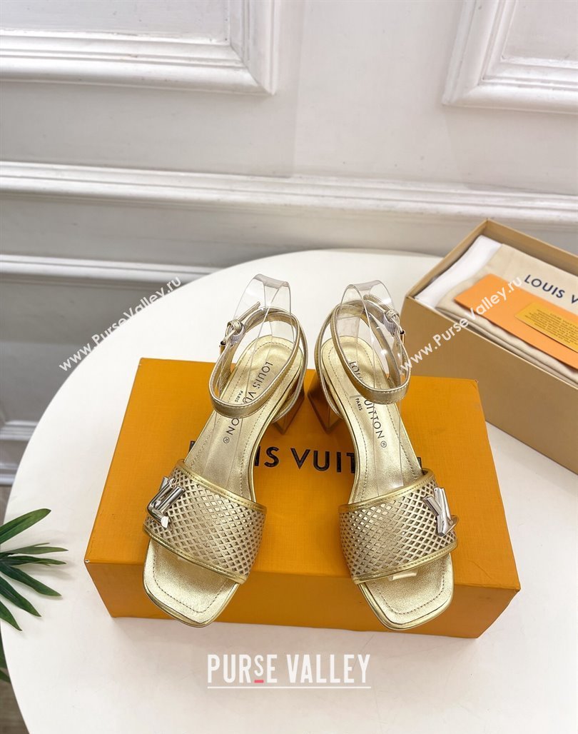 Louis Vuitton Shake Heel Sandals 5.5cm in Perforated Calf Leather Gold 2024 0703 (MD-240703103)