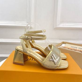Louis Vuitton Shake Heel Sandals 5.5cm in Perforated Calf Leather Gold 2024 0703 (MD-240703103)