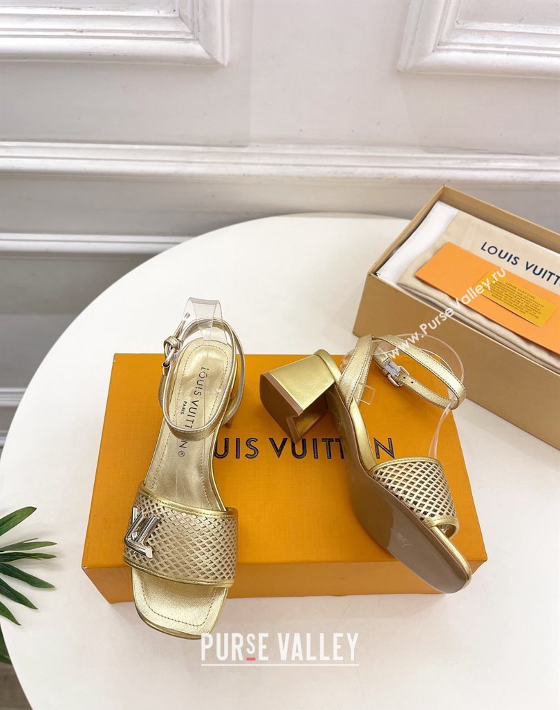 Louis Vuitton Shake Heel Sandals 5.5cm in Perforated Calf Leather Gold 2024 0703 (MD-240703103)