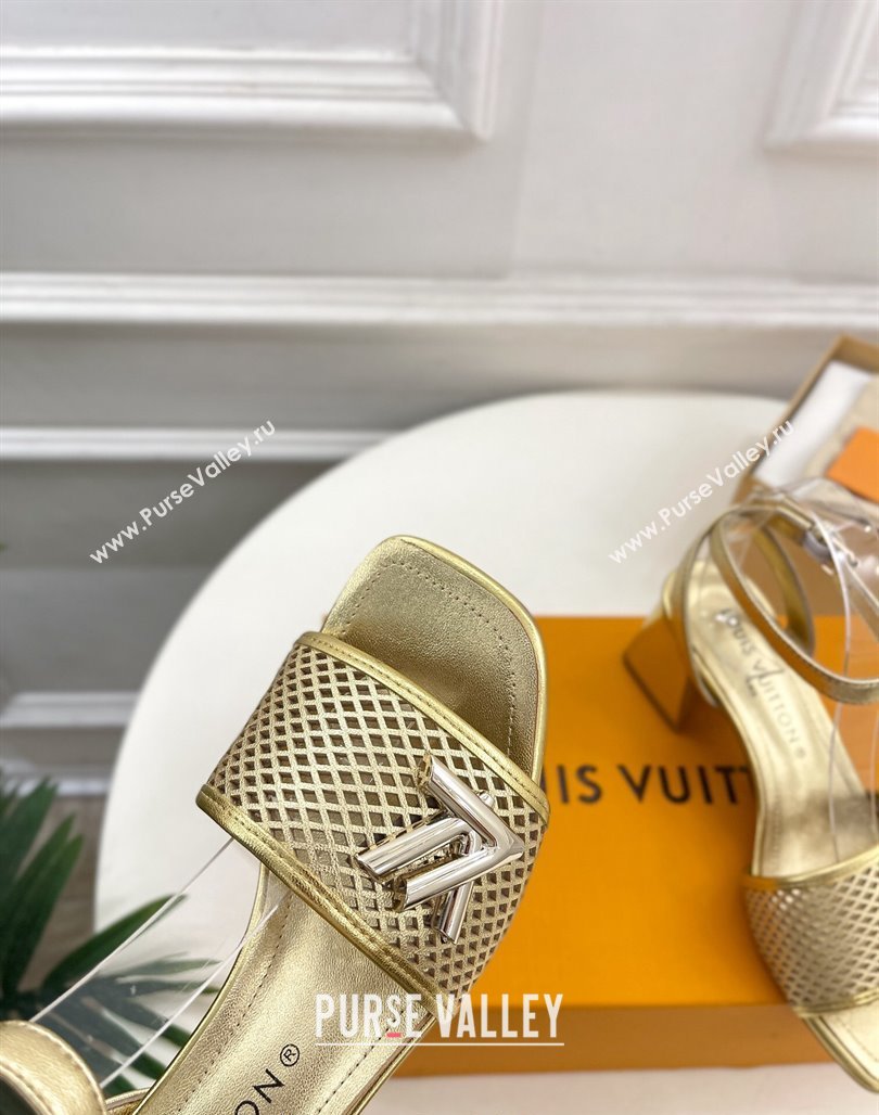 Louis Vuitton Shake Heel Sandals 5.5cm in Perforated Calf Leather Gold 2024 0703 (MD-240703103)