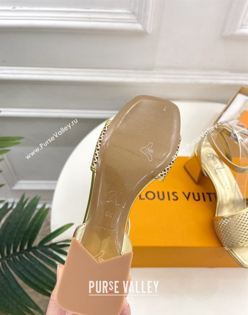 Louis Vuitton Shake Heel Sandals 5.5cm in Perforated Calf Leather Gold 2024 0703 (MD-240703103)