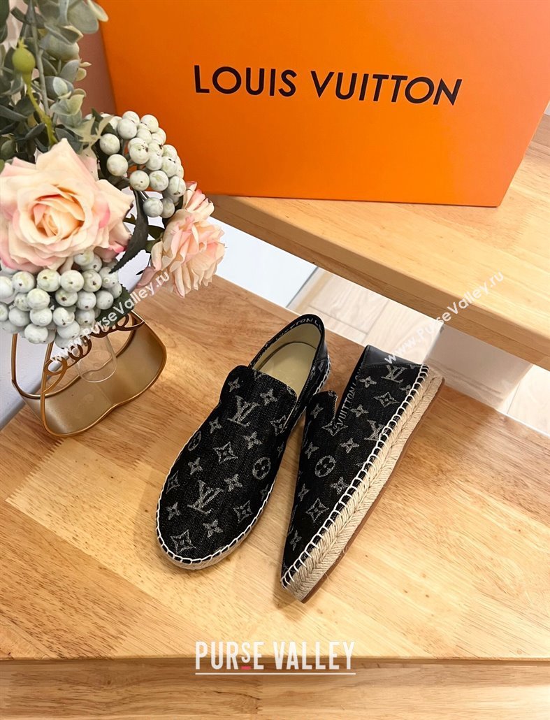 Louis Vuitton Espadrilles Flat i Monogram Denim Black 2024 0703 (HB-240703105)