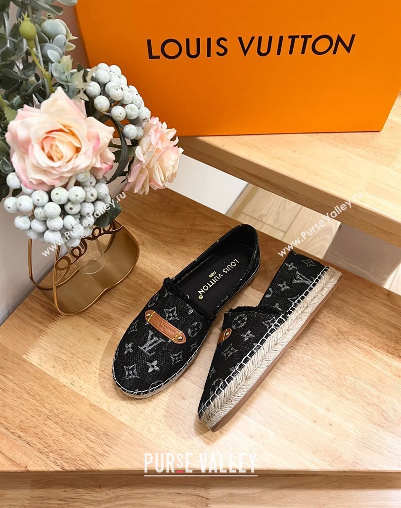 Louis Vuitton Helios Espadrilles Flat in Monogram Denim with Fringe Black 2024 (MD-240703108)