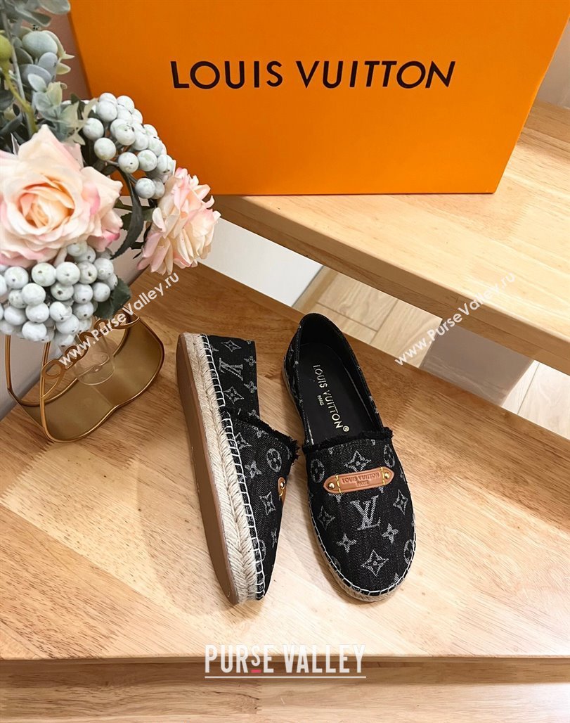 Louis Vuitton Helios Espadrilles Flat in Monogram Denim with Fringe Black 2024 (MD-240703108)