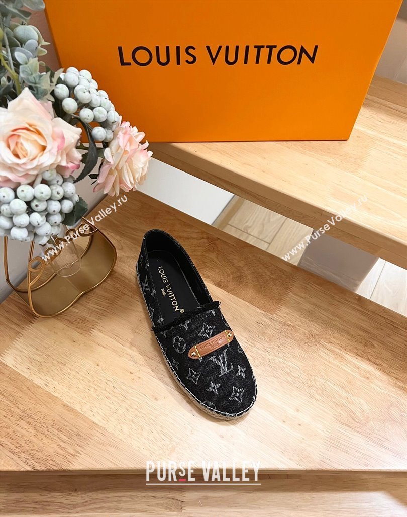 Louis Vuitton Helios Espadrilles Flat in Monogram Denim with Fringe Black 2024 (MD-240703108)